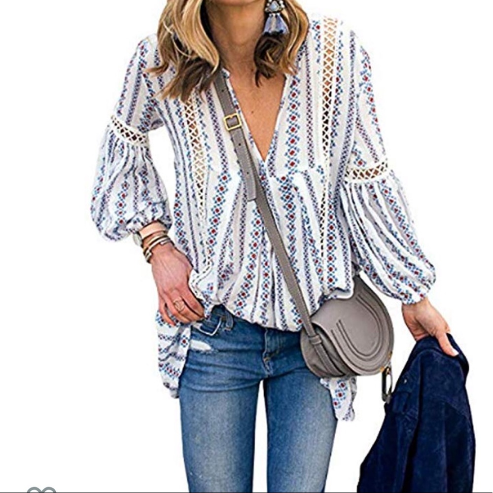 Deep V-neck Blouse